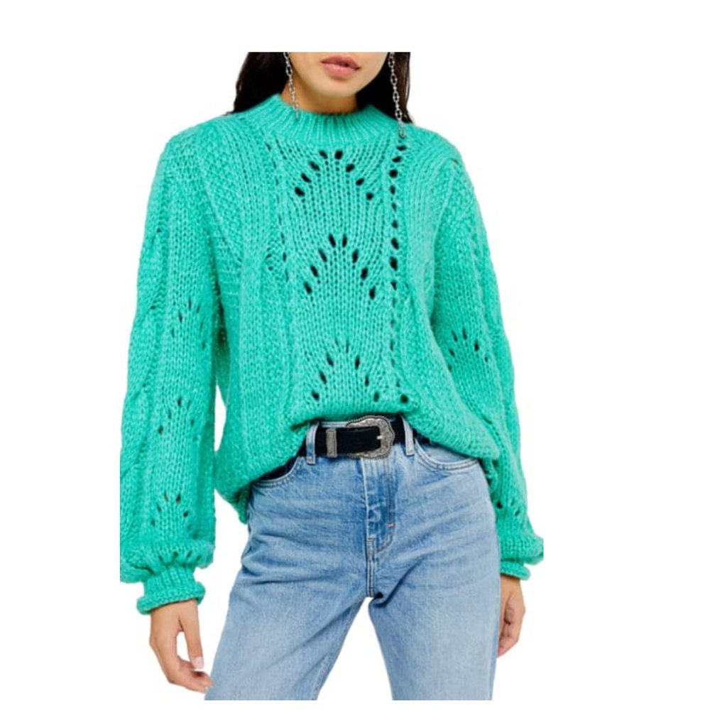 TOPSHOP Turquoise Shell Knit Crewneck Sweater - Picture 1 of 9